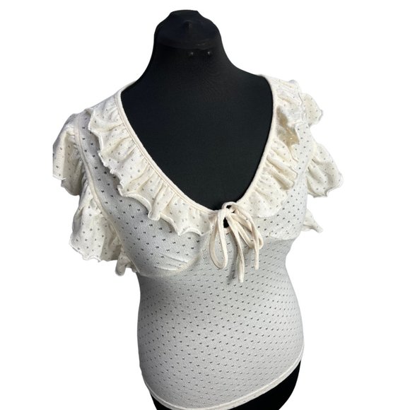 NWT Ivory Cream Voodoo Vixen Knit Ruffle Sleeve Francine Blouse Size LG - Picture 2 of 11